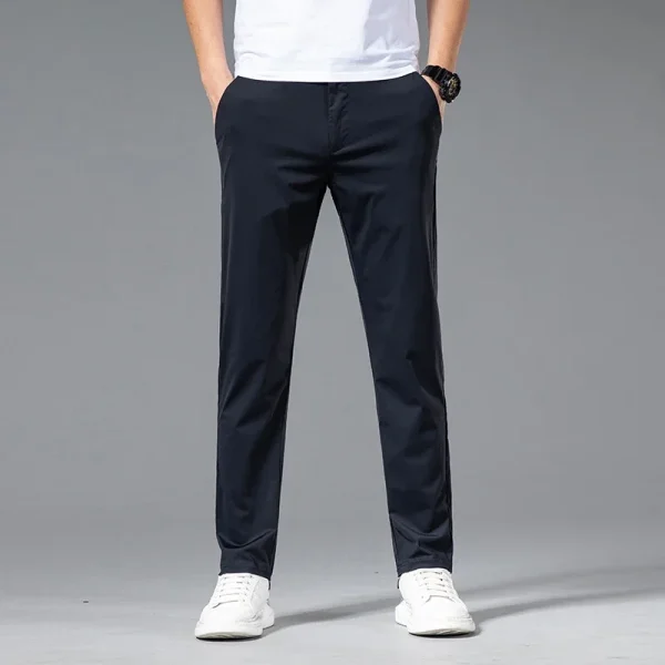 Spring Summer Ultra-thin Casual Pants Men's High Elastic Ice Silk Quick-dry Straight Draped Business Trousers Male Korean - Image 4
