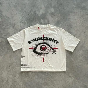 Y2K Streetwear Round Neck Big Eyes Print Graphic Oversized T-Shirt Men's Fashion Harajuku Loose Versatile Short Sleeve Top
