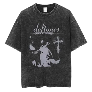 Hip Hop Deftones Men Women Plus Size Summer Washed T Shirt Vintage Print Cotton Tshirt Fashion Design Tee Streetwear Unisex Top