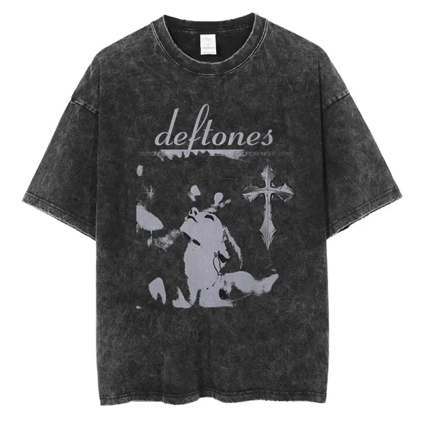 Hip Hop Deftones Men Women Plus Size Summer Washed T Shirt Vintage Print Cotton Tshirt Fashion Design Tee Streetwear Unisex Top
