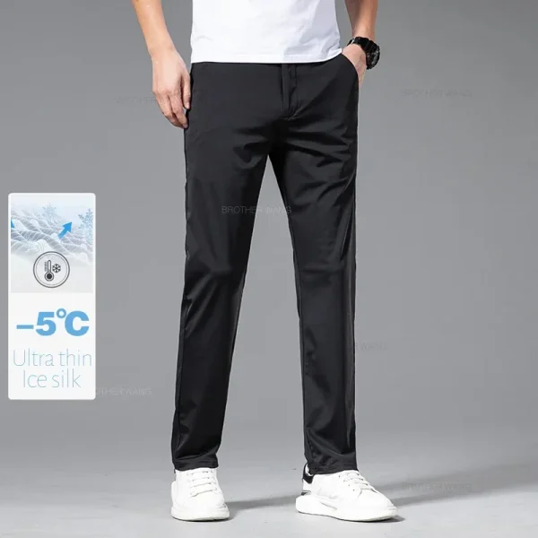 Spring Summer Ultra-thin Casual Pants Men's High Elastic Ice Silk Quick-dry Straight Draped Business Trousers Male Korean - Image 3
